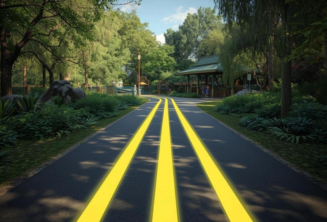 Glow safety striping along a public walkway